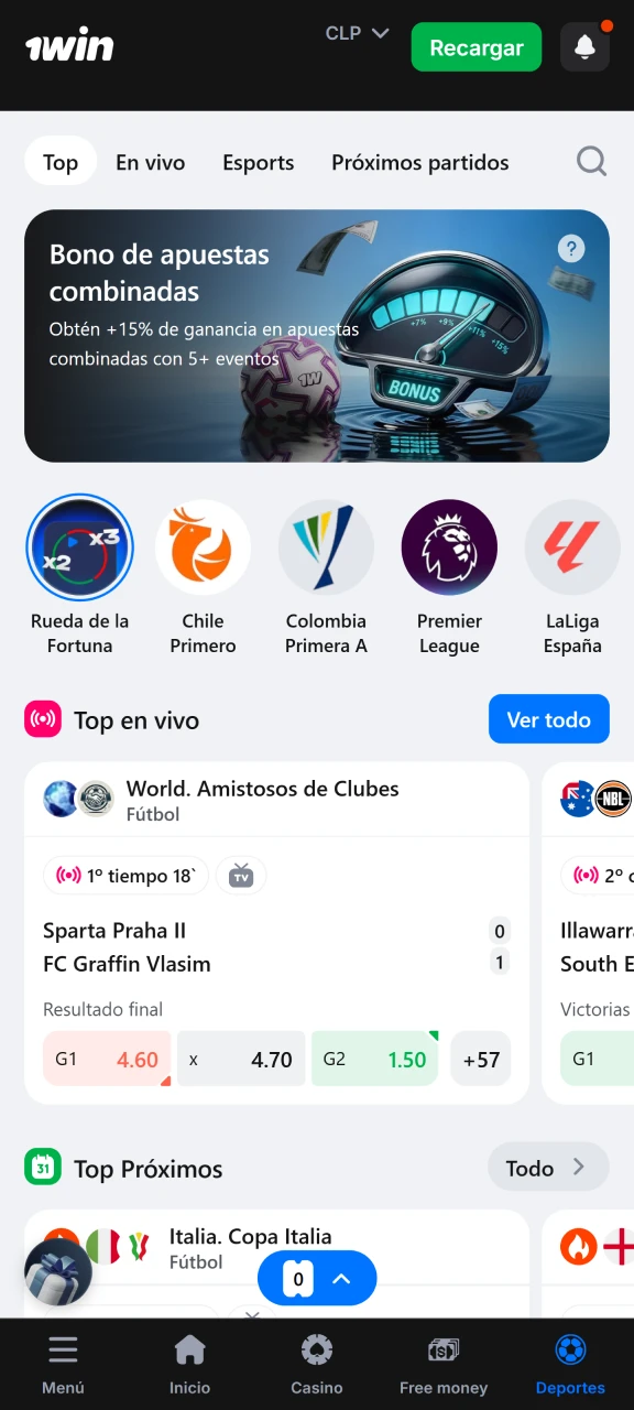 Elige un partido deportivo para apostar en 1win.