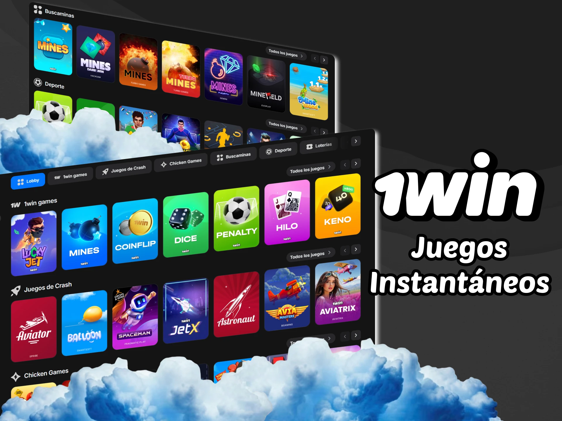 La sección de juegos instantáneos se encuentra en 1win.