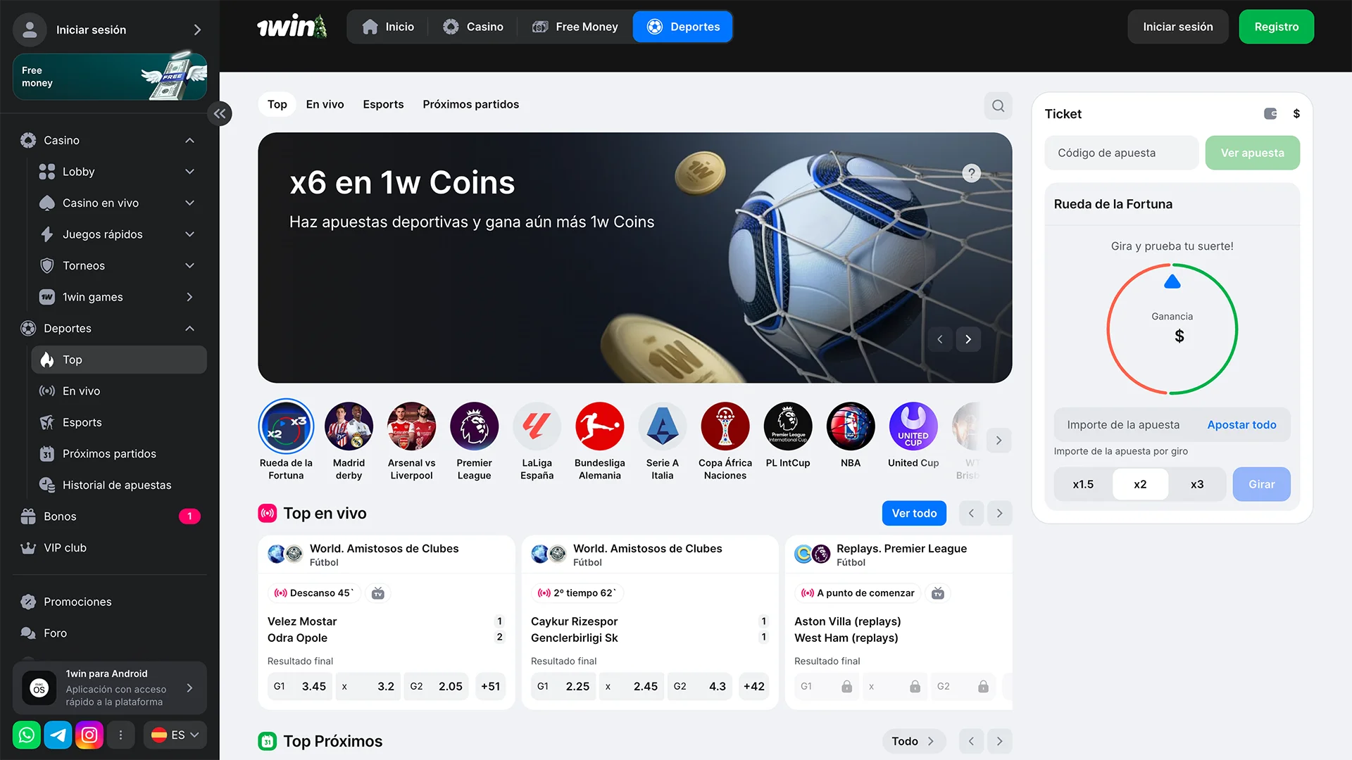 Apuestas deportivas en el sitio web 1win.