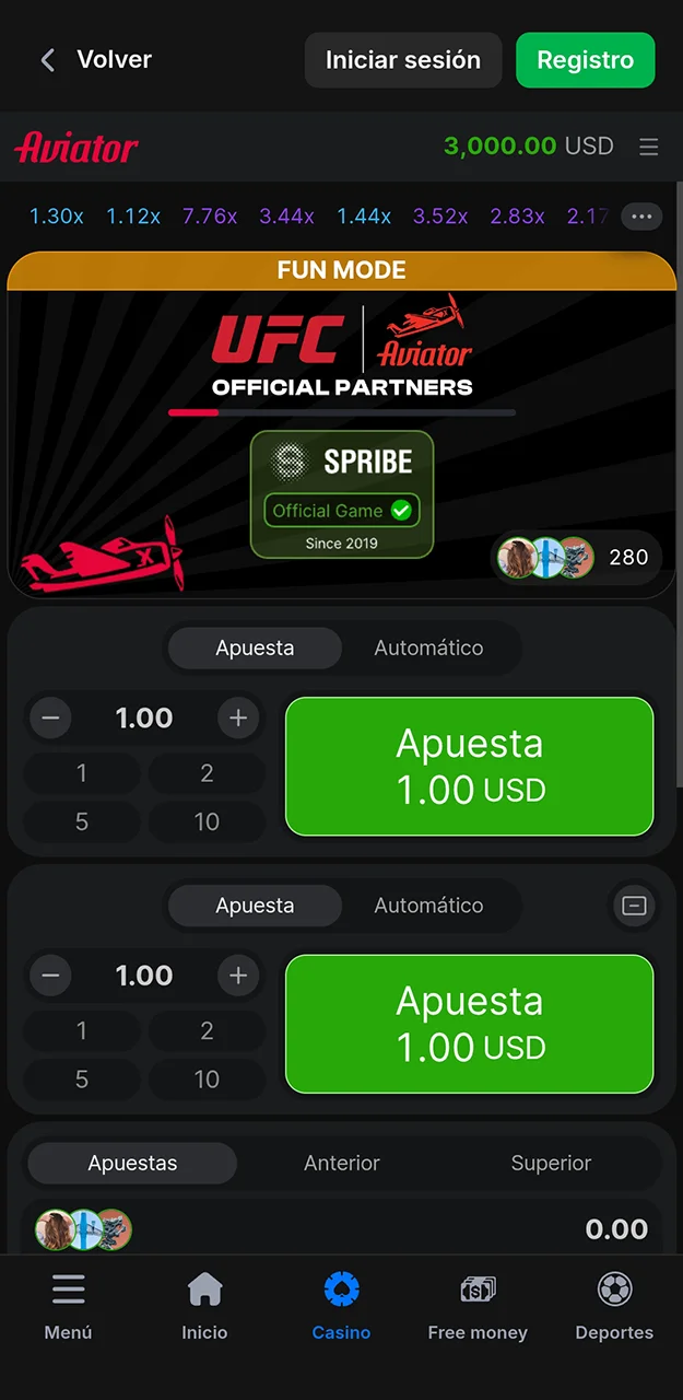 Juega y gana con 1win en el juego Aviator.