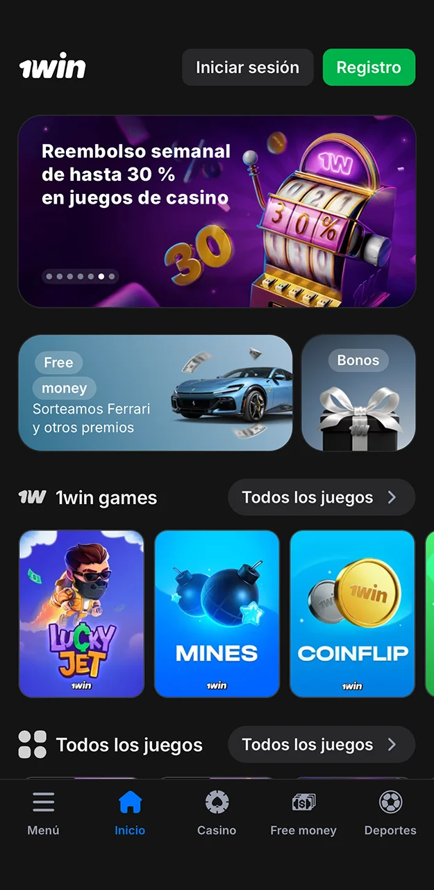 Abre Safari y escribe la dirección del casino 1win en la barra de direcciones.