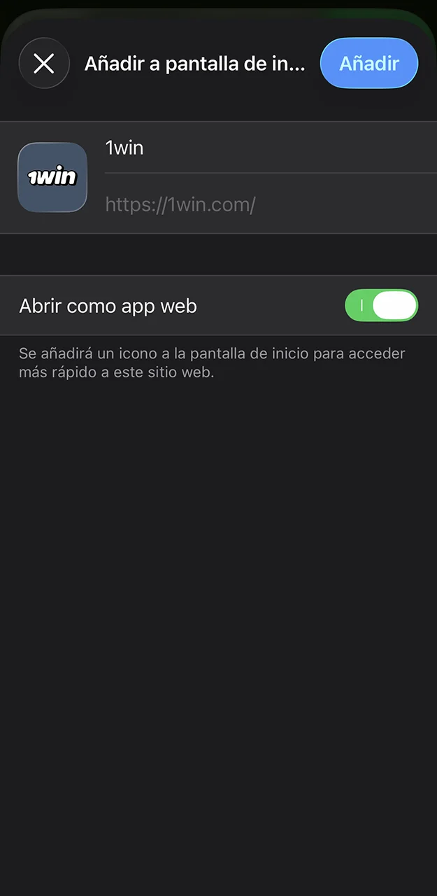 Finaliza el proceso de instalación de la aplicación 1win para sistemas iOS.