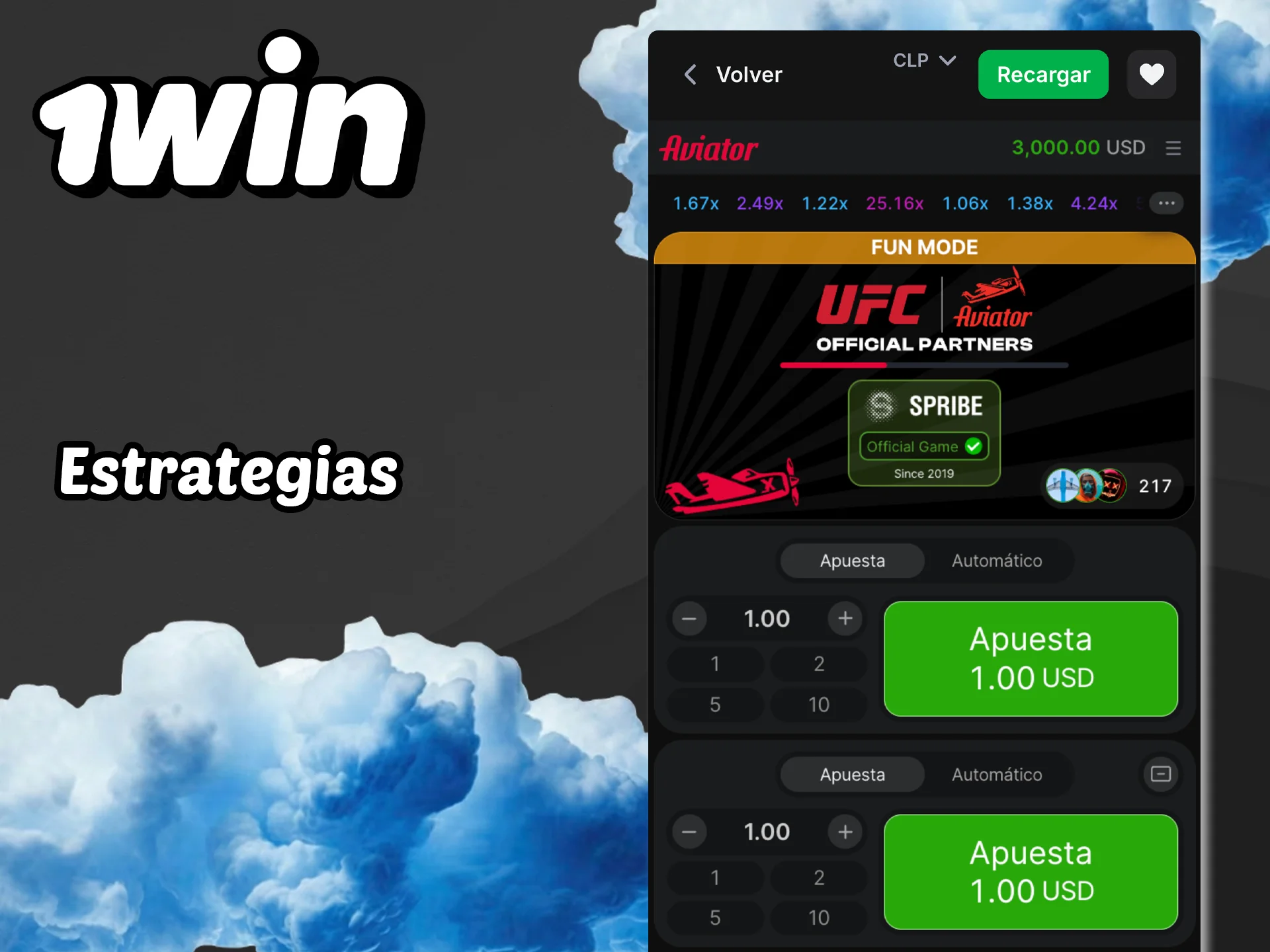 Utiliza estrategias y tácticas para ganar regularmente en Aviator del casino 1win.