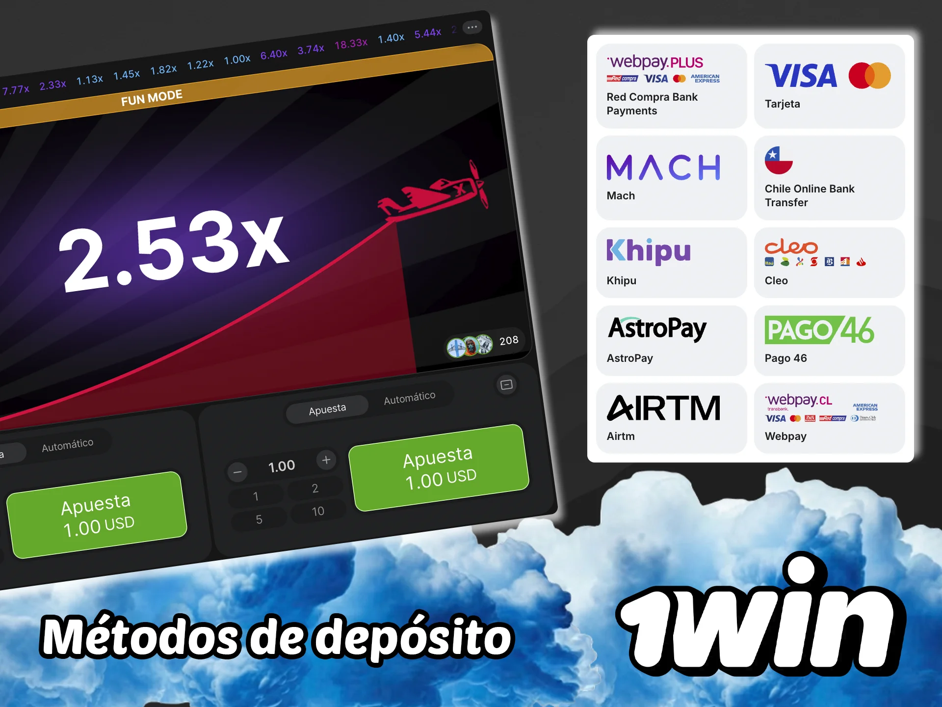 Recargue su cuenta en 1win con el método que más le convenga.