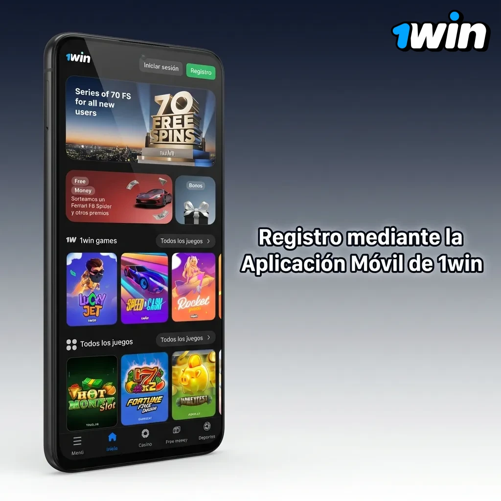 1win mobile app registration screen showing sign-up options including email, phone, and social media methods