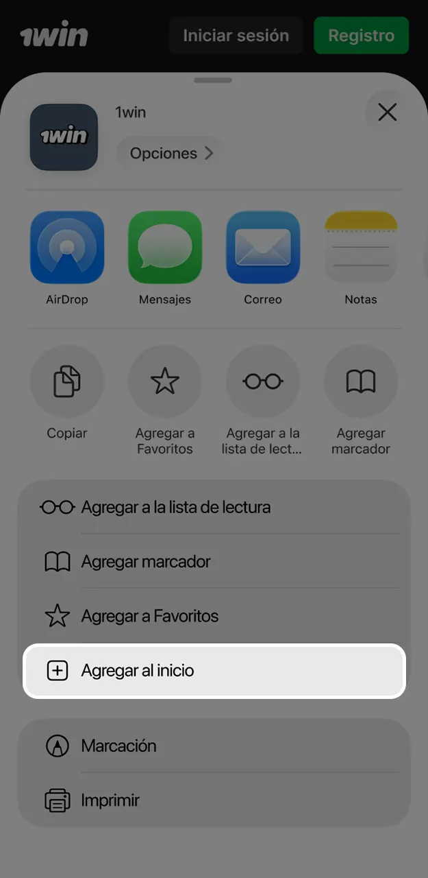 Crea el icono de acceso rápido para entrar directo al juego Balloon en 1win.
