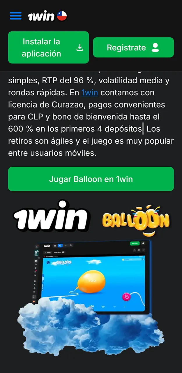 Completa el registro para jugar a Balloon en 1win.