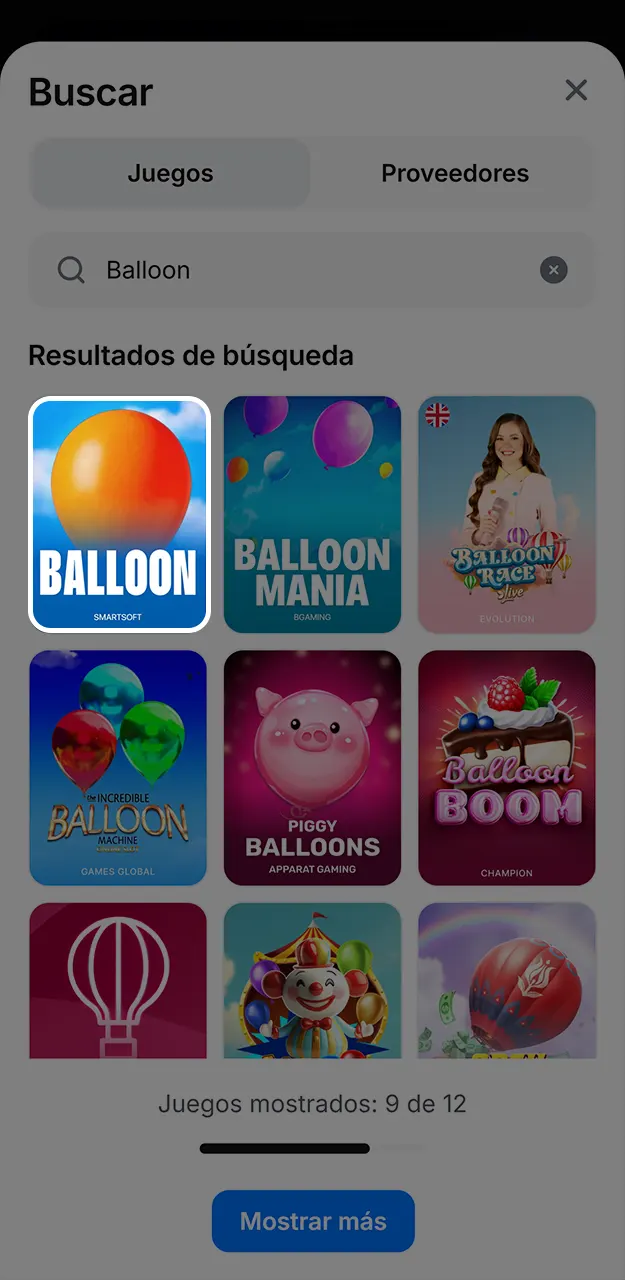 Busca el juego Balloon en el catálogo de 1win.