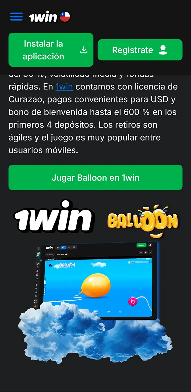 Completa el registro para jugar a Balloon en 1win.