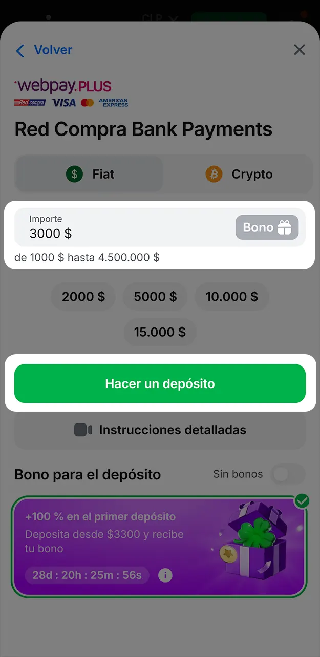 Realiza tu primer depósito para activar el bono en 1win.