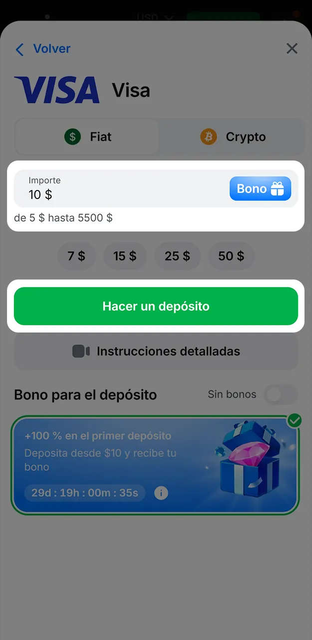 Realiza tu primer depósito para activar el bono en 1win.