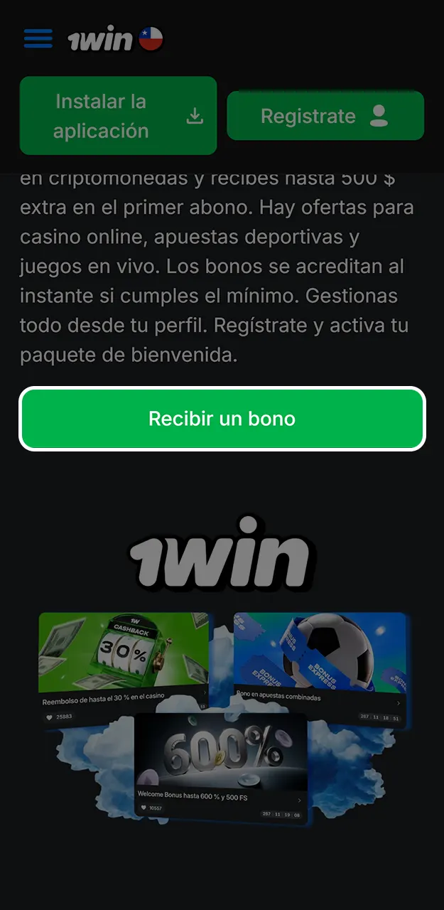 Regístrate y obtén un bono en 1win.