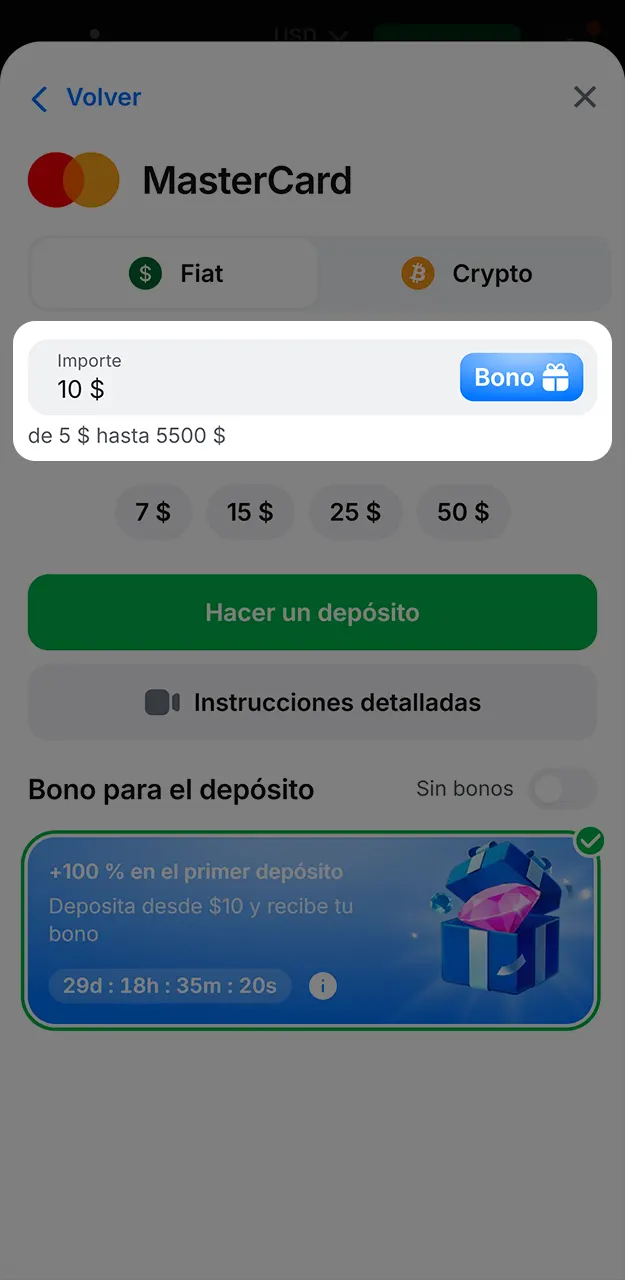 Selecciona tu método financiero preferido para validar el código de bono en 1win.