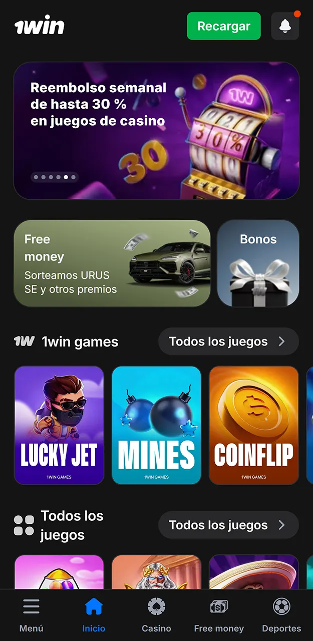 Descarga la aplicación e inicia sesión en tu cuenta de 1win para jugar a Crazy Time.