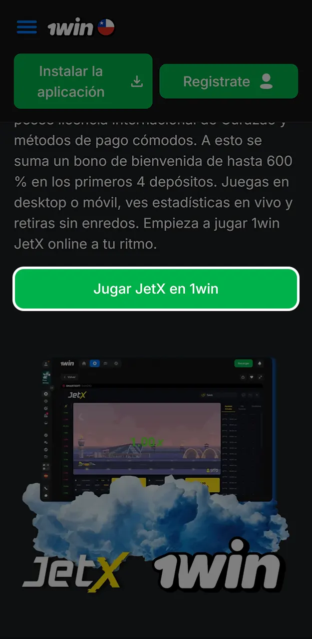 Descarga la aplicación 1win y juega a JetX.