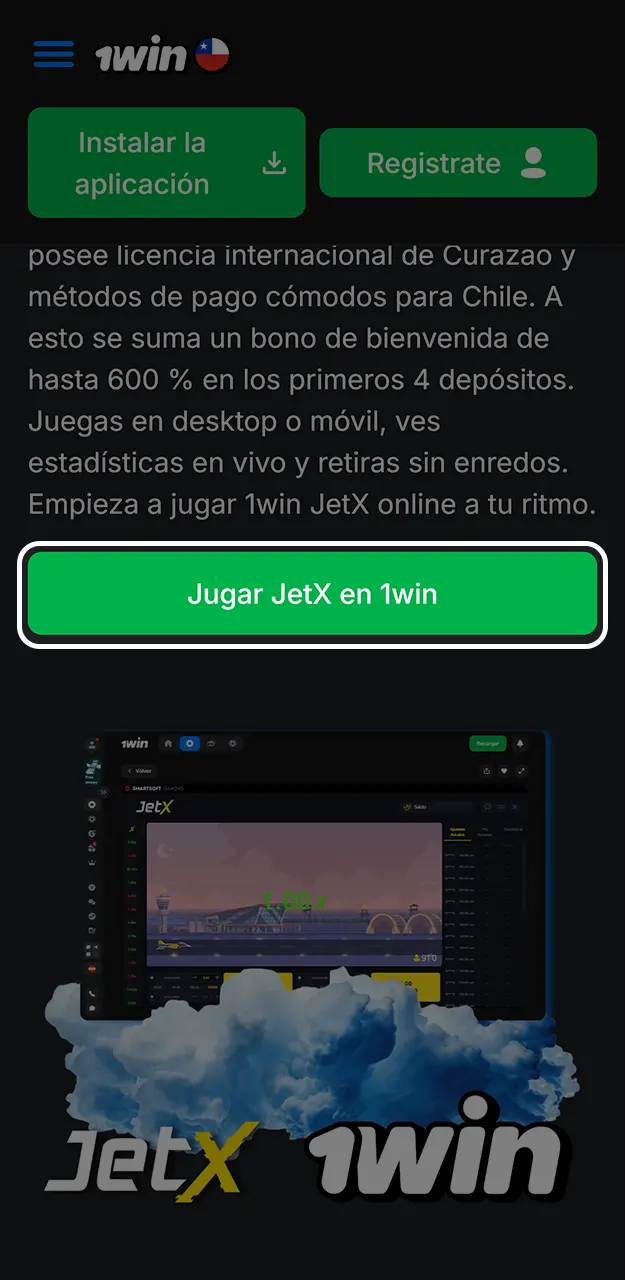 Empieza a registrarte para jugar a JetX en 1win.