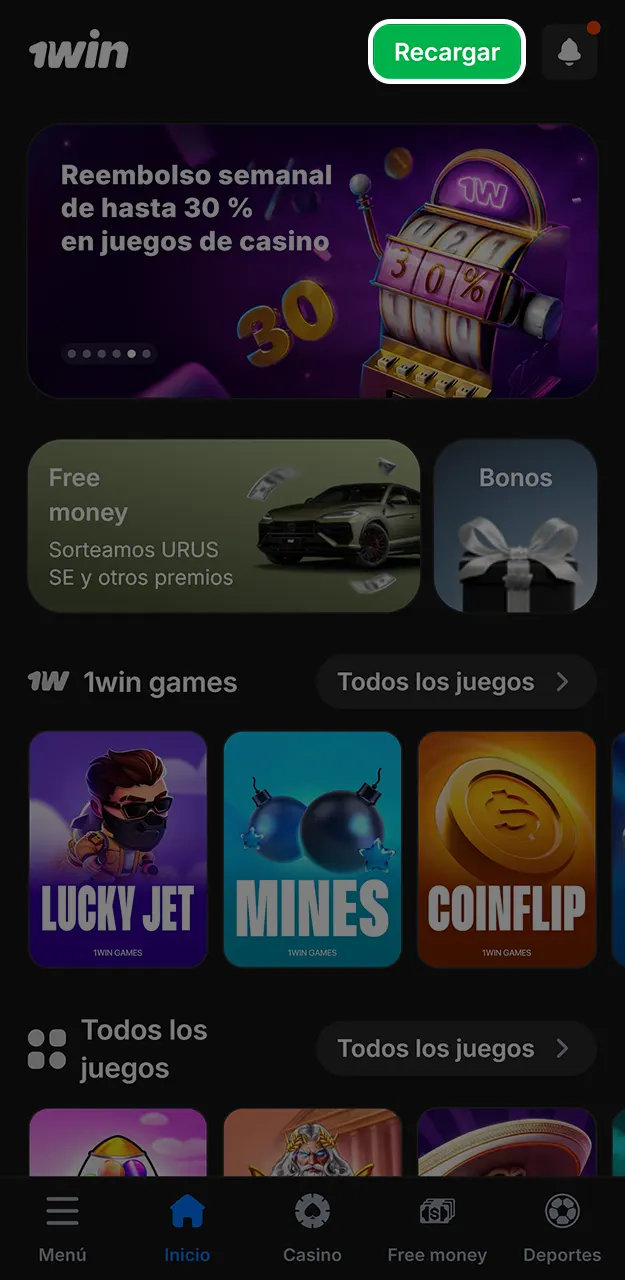 Recarga tu saldo de juego utilizando los métodos de pago disponibles en 1win.