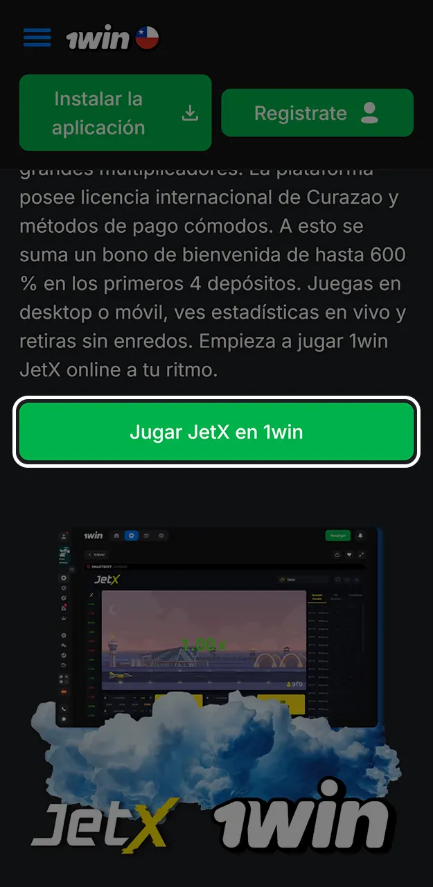 Empieza a registrarte para jugar a JetX en 1win.