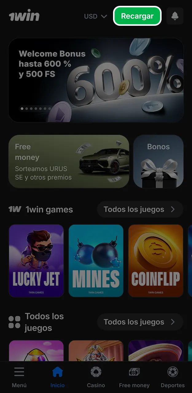 Recarga tu saldo de juego utilizando los métodos de pago disponibles en 1win.