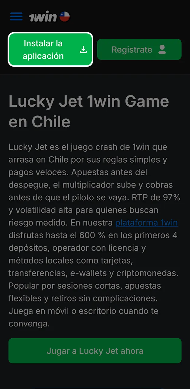 Inicia la bajada del archivo para instalar la app y jugar a Mines en 1win.