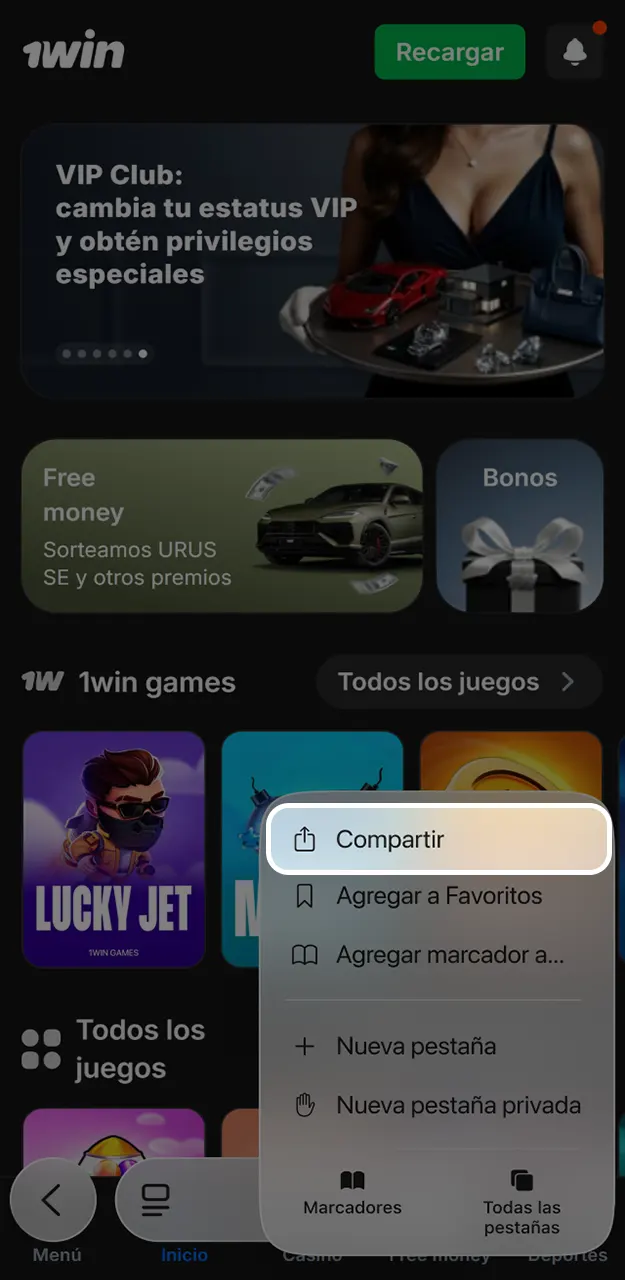 Descarga la aplicación rápida de 1win para jugar a Lucky Jet.