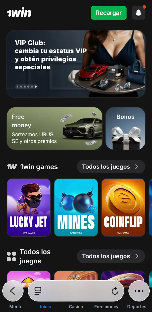 Navega al portal web desde tu dispositivo Apple para buscar Lucky Jet en 1win.