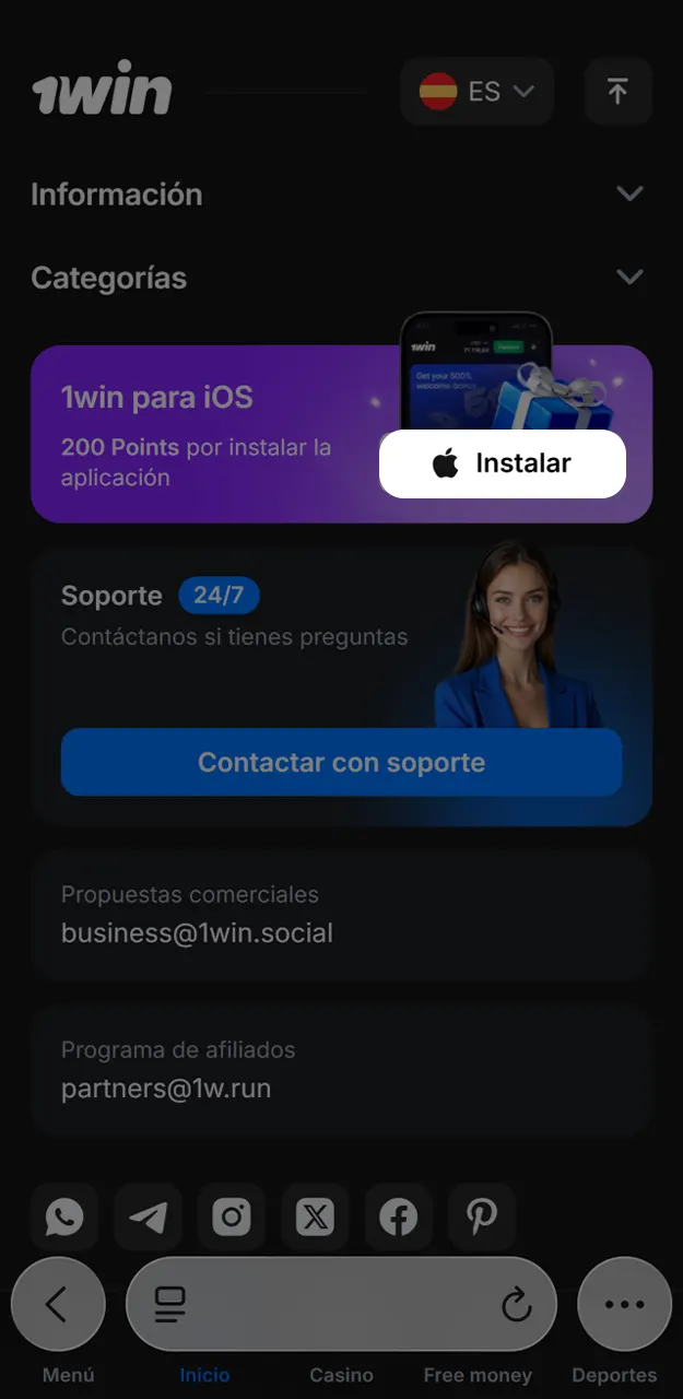 Elige la opción de descarga para iOS y juega a Lucky Jet en 1win.