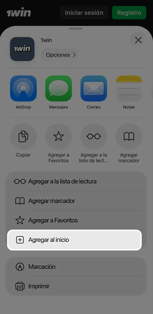 Crea el icono de acceso rápido para entrar directo al juego Mines en 1win.