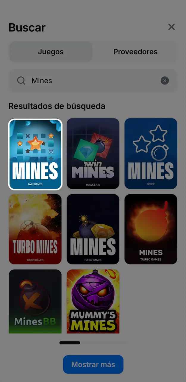 Busca y abre el emocionante título de Mines en el catálogo de 1win.