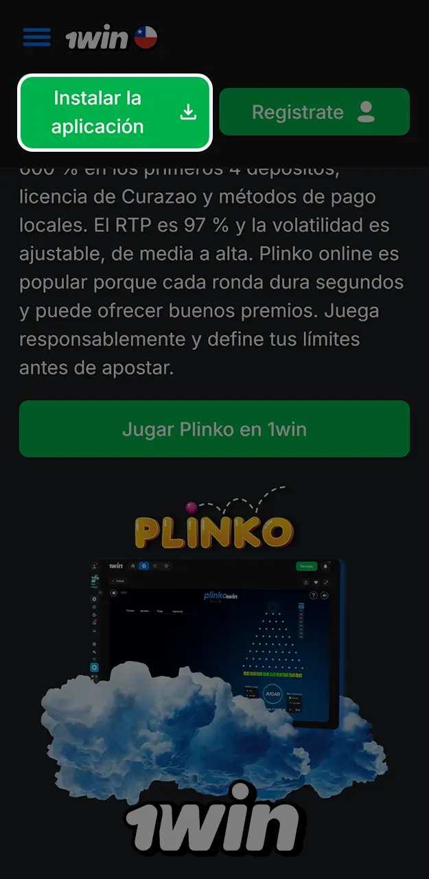 Descarga la aplicación para Android y accede a Plinko en 1win.