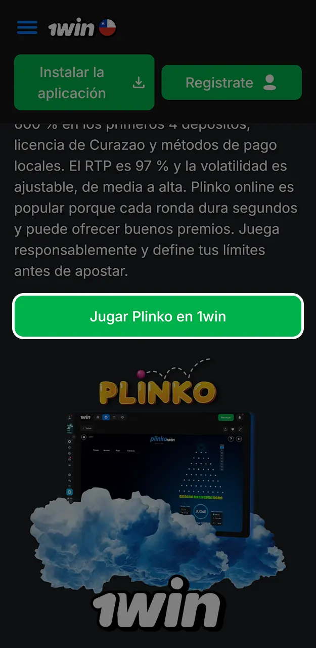 Completa el proceso de registro para empezar a jugar al Plinko en 1win.