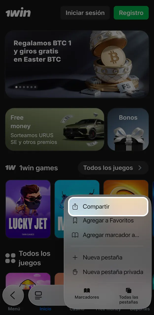 Descarga la aplicación 1win para jugar al Plinko.