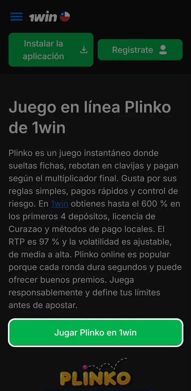 Completa el proceso de registro para empezar a jugar al Plinko en 1win.