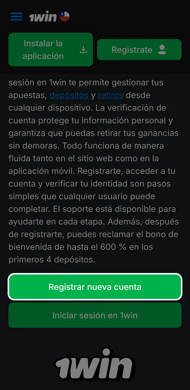 Abre el formulario de registro de 1win haciendo clic en el botón Registrarse.