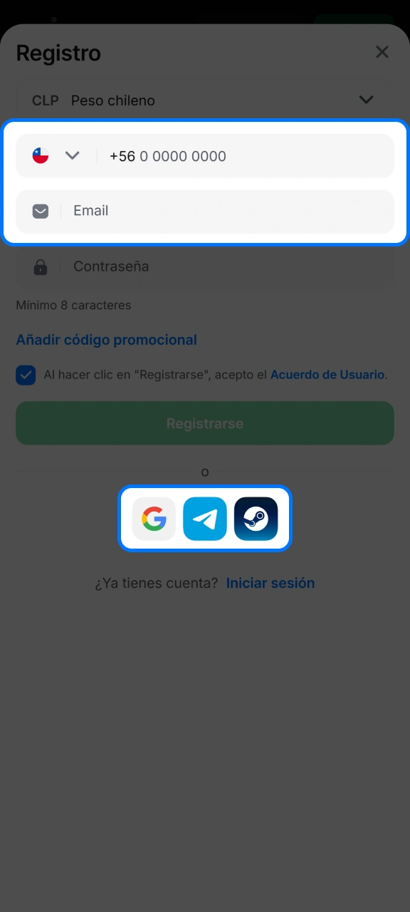 Elige el método de registro que más te convenga en 1win.