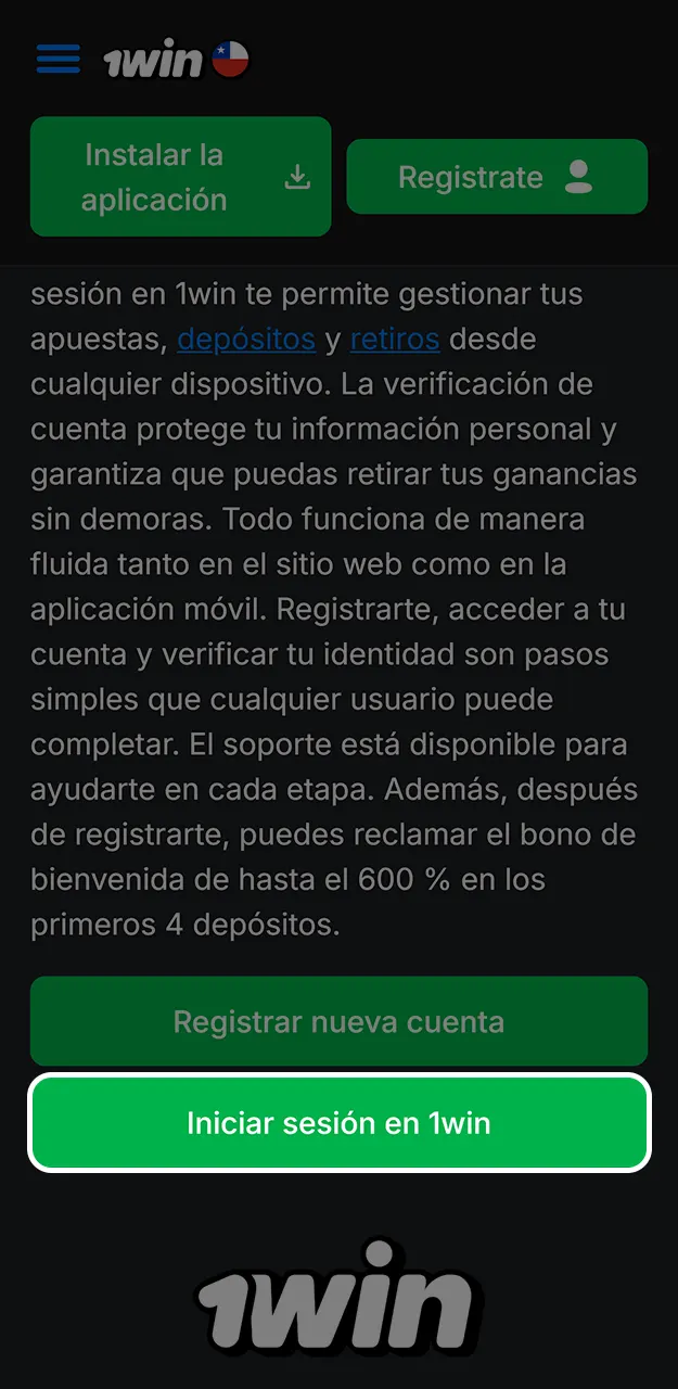 Abre el formulario de inicio de sesión de 1win haciendo clic en el botón Iniciar sesión.