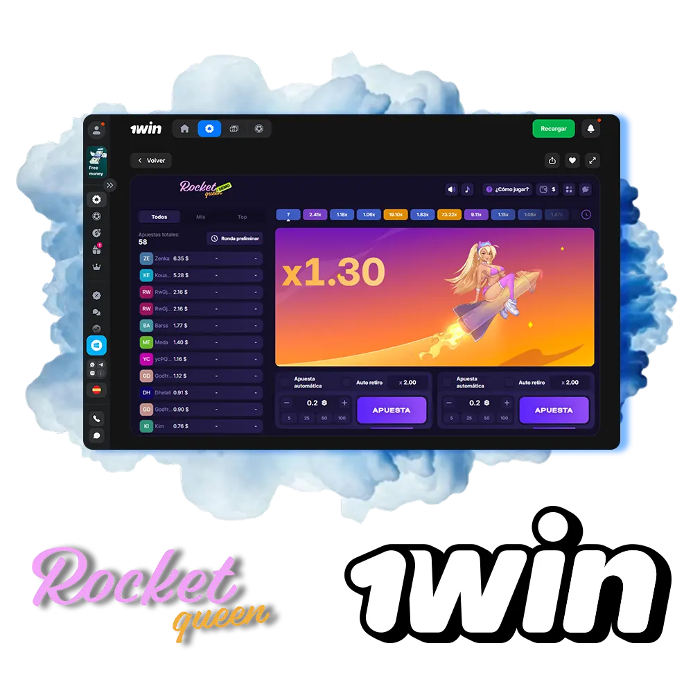 Crea una nueva cuenta y haz tus apuestas en el juego Rocket Queen de 1win.