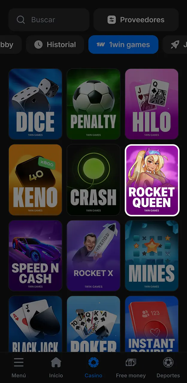 Inicia el juego Rocket Queen tras registrarte en 1win.