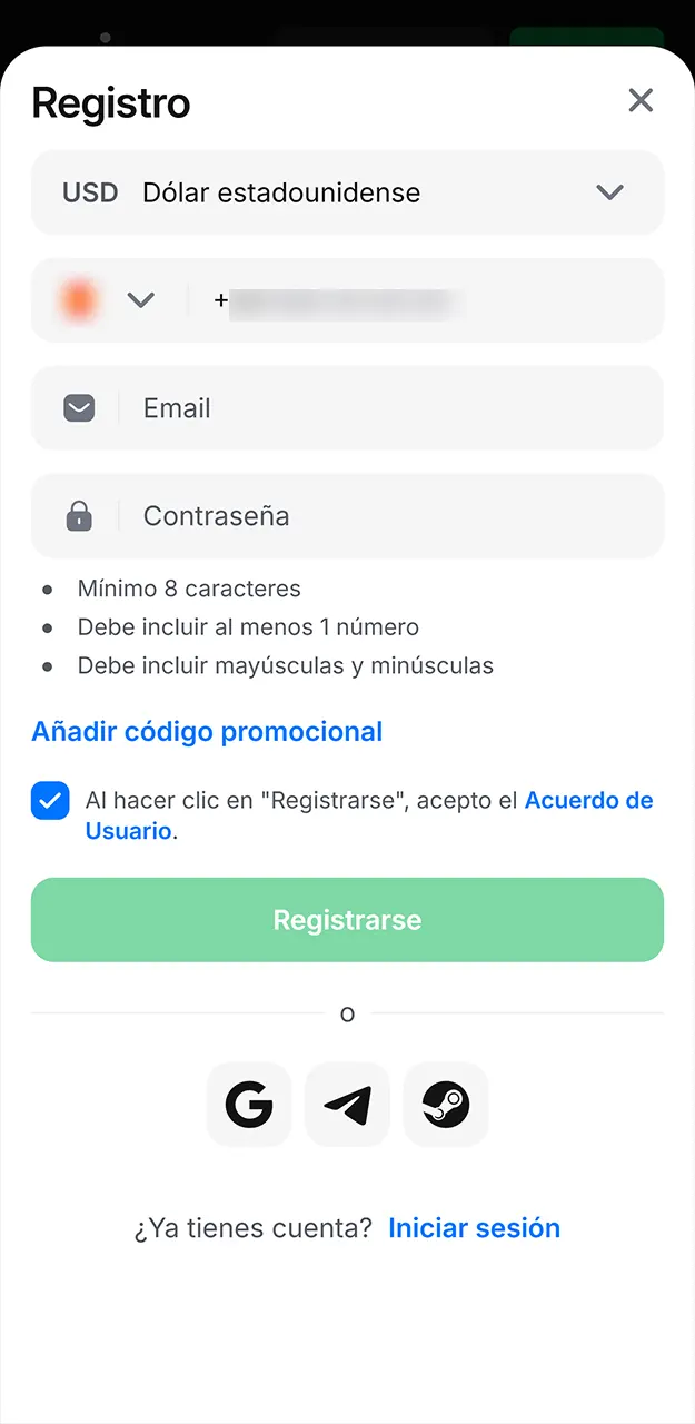 Crea una nueva cuenta para acceder al juego Rocket Queen en 1win.