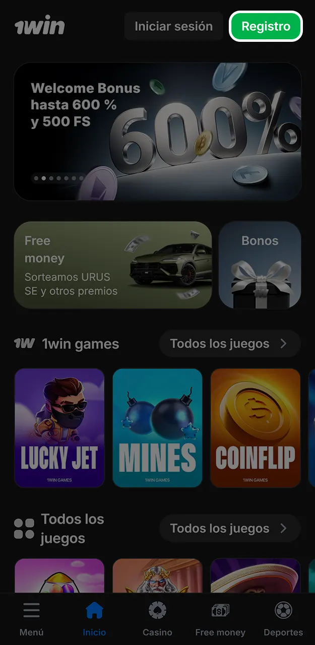 Rellena tus datos personales en la ficha de inscripción para jugar a Rocket X en 1win.