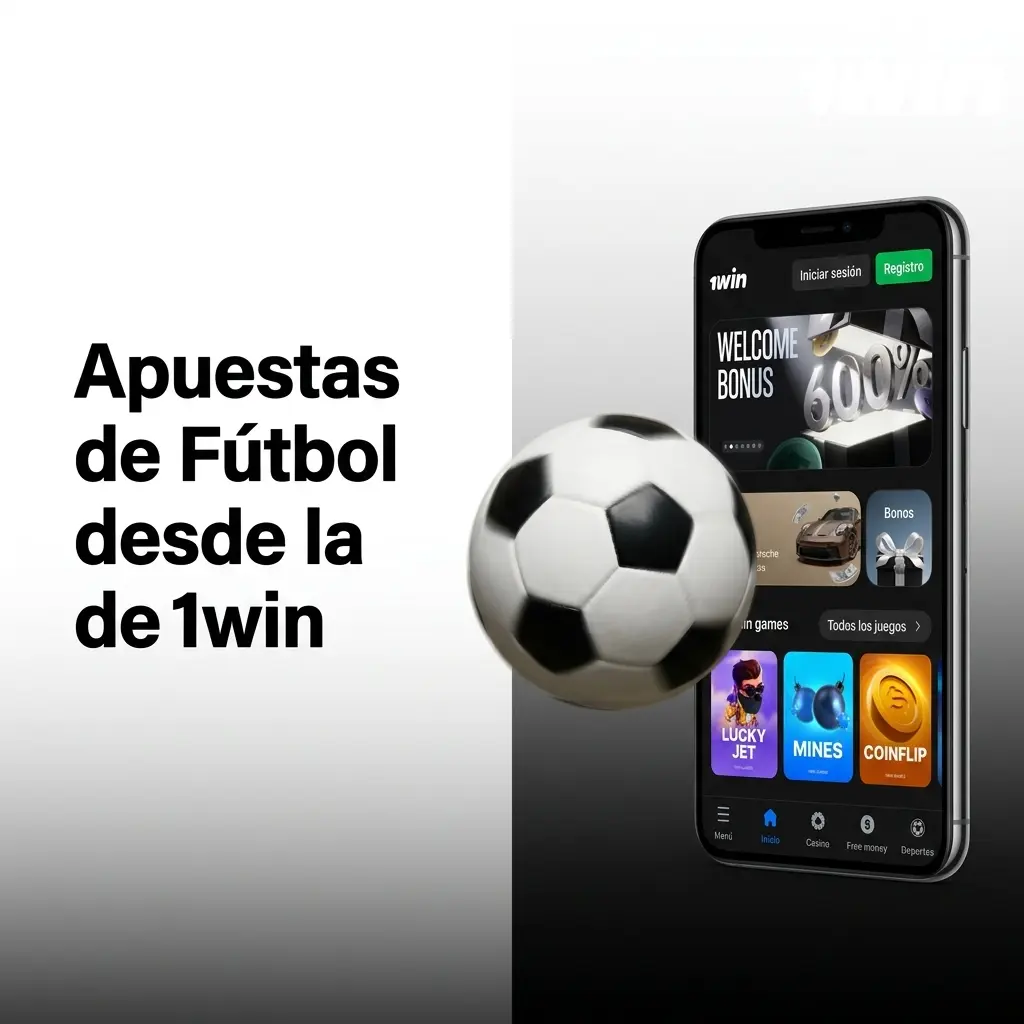Interfaz de la app móvil 1win con apuestas de fútbol en vivo disponible para Android e iOS